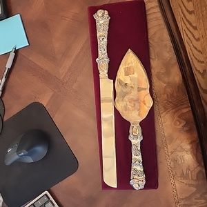 Vintage Mikasa wedding cake knife set Silver plated